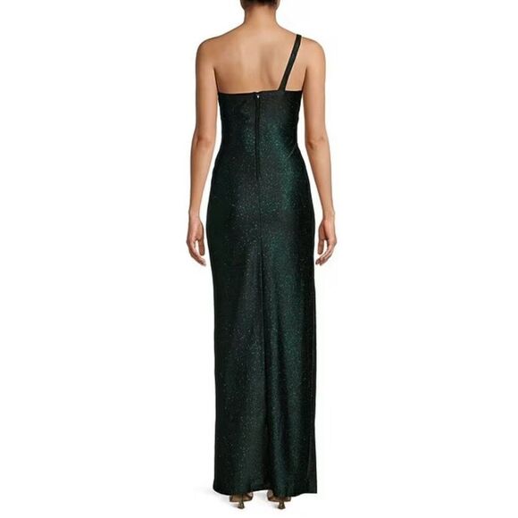 NWT Honey and Rosie  Green Sparkly One Shoulder Pleated Sideb Long Dress Prom Dr - Picture 2 of 7